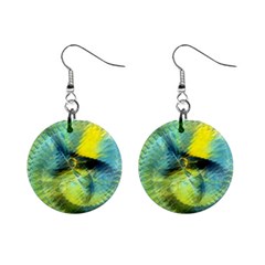 Light Blue Yellow Abstract Fractal Mini Button Earrings by designworld65