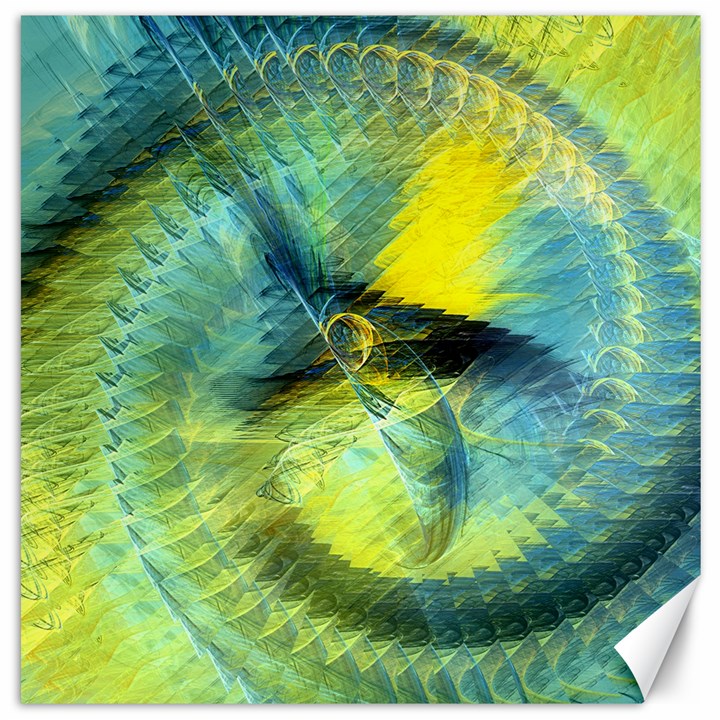 Light Blue Yellow Abstract Fractal Canvas 12  x 12  