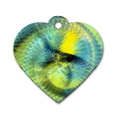 Light Blue Yellow Abstract Fractal Dog Tag Heart (one Side) by designworld65