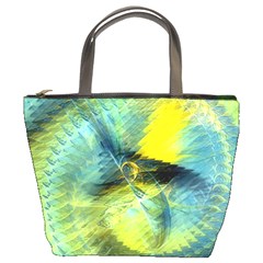 Light Blue Yellow Abstract Fractal Bucket Bags by designworld65