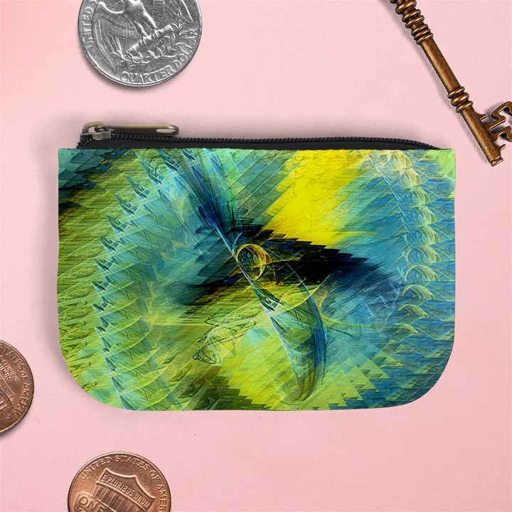 Light Blue Yellow Abstract Fractal Mini Coin Purses