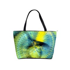 Light Blue Yellow Abstract Fractal Shoulder Handbags by designworld65