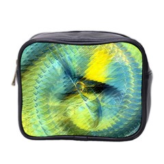 Light Blue Yellow Abstract Fractal Mini Toiletries Bag 2-side by designworld65