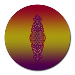 Flower Of Life Vintage Gold Ornaments Red Purple Olive Round Mousepads by EDDArt