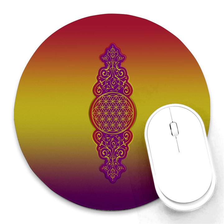 Flower Of Life Vintage Gold Ornaments Red Purple Olive Round Mousepads