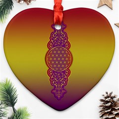 Flower Of Life Vintage Gold Ornaments Red Purple Olive Ornament (heart)  by EDDArt