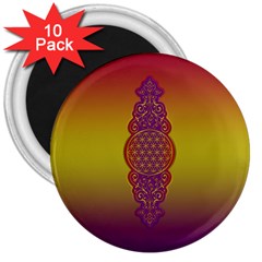 Flower Of Life Vintage Gold Ornaments Red Purple Olive 3  Magnets (10 Pack)  by EDDArt