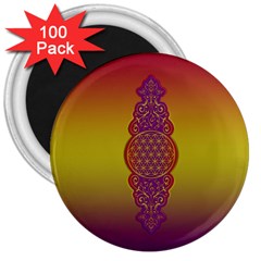 Flower Of Life Vintage Gold Ornaments Red Purple Olive 3  Magnets (100 Pack)