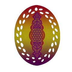 Flower Of Life Vintage Gold Ornaments Red Purple Olive Ornament (oval Filigree)  by EDDArt