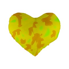 Simple Yellow Standard 16  Premium Flano Heart Shape Cushions