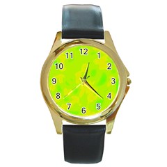 Simple Yellow And Green Round Gold Metal Watch by Valentinaart