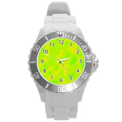 Simple Yellow And Green Round Plastic Sport Watch (l) by Valentinaart