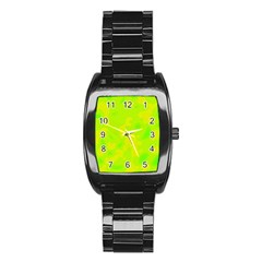 Simple Yellow And Green Stainless Steel Barrel Watch by Valentinaart