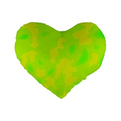 Simple Yellow And Green Standard 16  Premium Flano Heart Shape Cushions