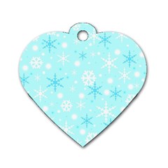 Blue Xmas Pattern Dog Tag Heart (two Sides)