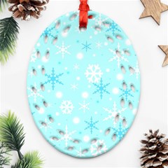 Blue Xmas Pattern Ornament (oval Filigree)  by Valentinaart