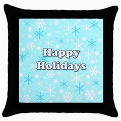 Happy Holidays Blue Pattern Throw Pillow Case (black) by Valentinaart