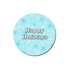 Happy Holidays Blue Pattern Rubber Coaster (round)  by Valentinaart