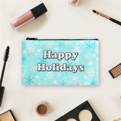 Happy Holidays Blue Pattern Cosmetic Bag (small)  by Valentinaart