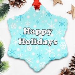 Happy Holidays Blue Pattern Snowflake Ornament (2-side) by Valentinaart