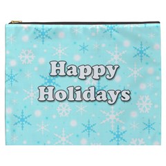 Happy Holidays Blue Pattern Cosmetic Bag (xxxl)  by Valentinaart