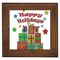 Happy Holidays - Gifts And Stars Framed Tiles by Valentinaart