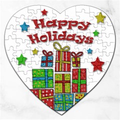 Happy Holidays - Gifts And Stars Jigsaw Puzzle (heart) by Valentinaart