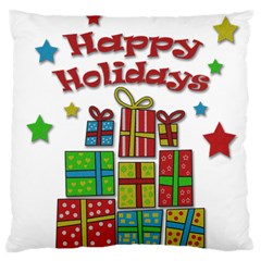 Happy Holidays - Gifts And Stars Large Cushion Case (two Sides) by Valentinaart