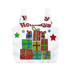 Happy Holidays - Gifts And Stars Full Print Recycle Bags (m)  by Valentinaart