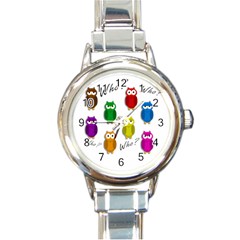 Cute Owls - Who? Round Italian Charm Watch by Valentinaart