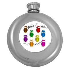 Cute Owls - Who? Round Hip Flask (5 Oz) by Valentinaart