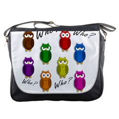 Cute Owls - Who? Messenger Bags by Valentinaart