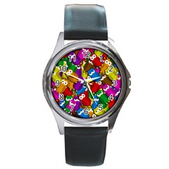 Cute Owls Mess Round Metal Watch by Valentinaart