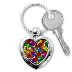 Cute Owls Mess Key Chains (heart)  by Valentinaart