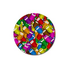 Cute Owls Mess Magnet 3  (round) by Valentinaart