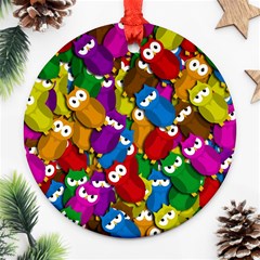 Cute Owls Mess Round Ornament (two Sides)  by Valentinaart