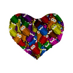 Cute Owls Mess Standard 16  Premium Heart Shape Cushions by Valentinaart