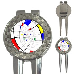 Swirl Grid With Colors Red Blue Green Yellow Spiral 3-in-1 Golf Divots by designworld65