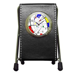 Swirl Grid With Colors Red Blue Green Yellow Spiral Pen Holder Desk Clocks by designworld65