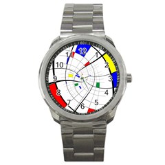 Swirl Grid With Colors Red Blue Green Yellow Spiral Sport Metal Watch by designworld65