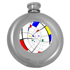 Swirl Grid With Colors Red Blue Green Yellow Spiral Round Hip Flask (5 Oz) by designworld65