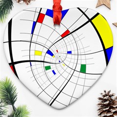 Swirl Grid With Colors Red Blue Green Yellow Spiral Heart Ornament (2 Sides) by designworld65