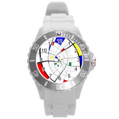 Swirl Grid With Colors Red Blue Green Yellow Spiral Round Plastic Sport Watch (l) by designworld65