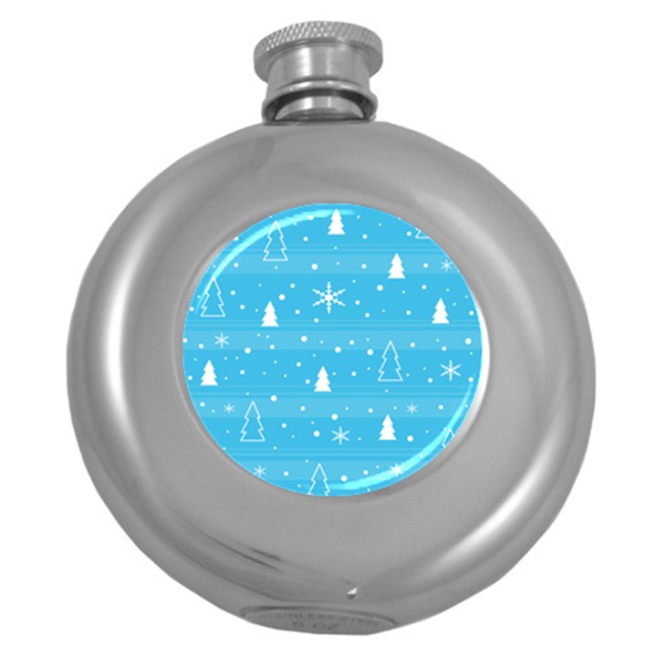 Blue Xmas Round Hip Flask (5 oz)