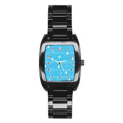 Blue Xmas Stainless Steel Barrel Watch by Valentinaart