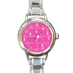 Magenta Xmas Round Italian Charm Watch by Valentinaart