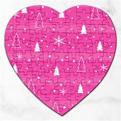 Magenta Xmas Jigsaw Puzzle (heart) by Valentinaart