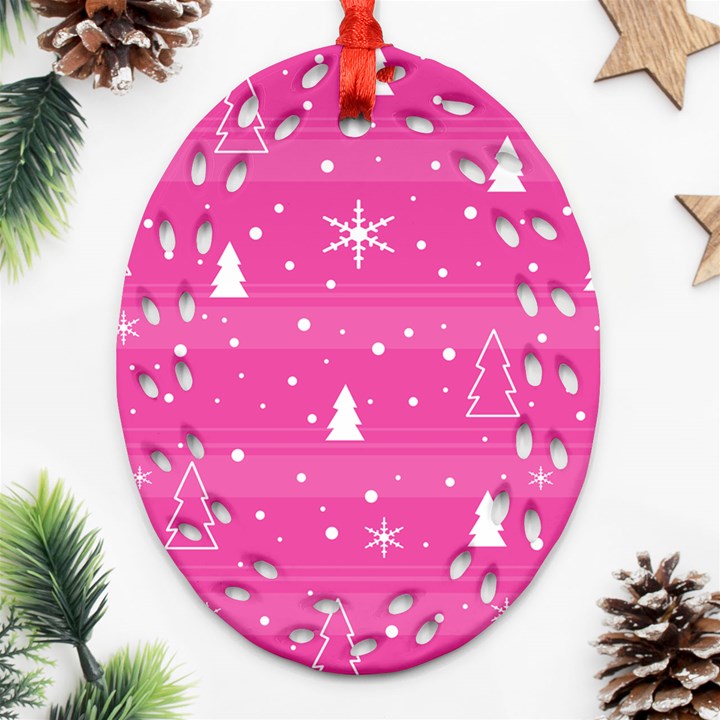 Magenta Xmas Oval Filigree Ornament (2-Side) 