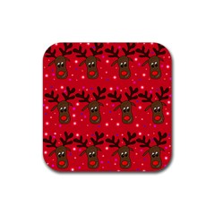 Reindeer Xmas Pattern Rubber Coaster (square)  by Valentinaart