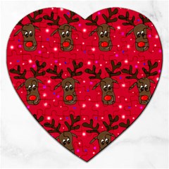 Reindeer Xmas Pattern Jigsaw Puzzle (heart) by Valentinaart